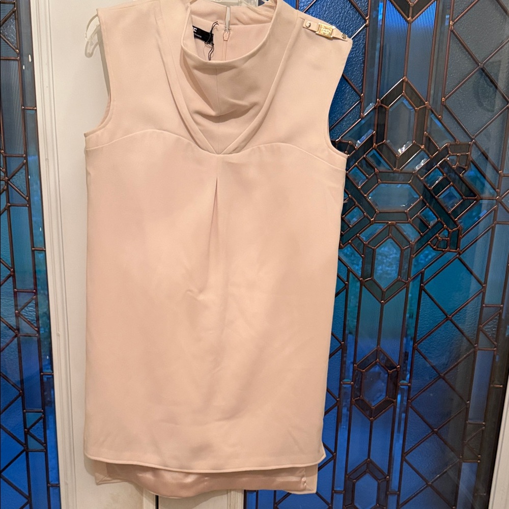 ELISABETTA FRANCHI Sleeveless LINED cream Shift Dress. Italy 46. NWOT $540